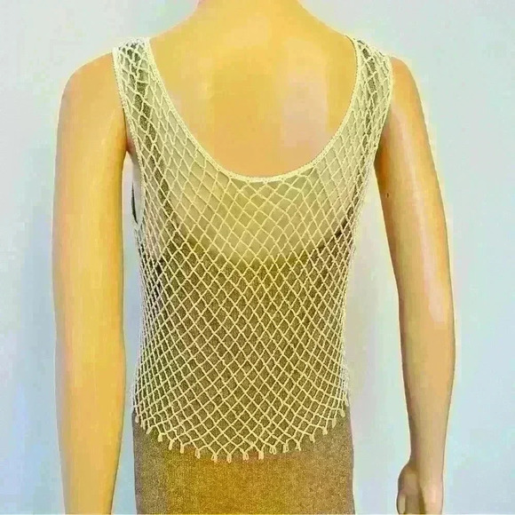 Vintage Rear Beaded See Through Sexy Knitted Party Festival Event  Tank Top - Picture 4 of 8